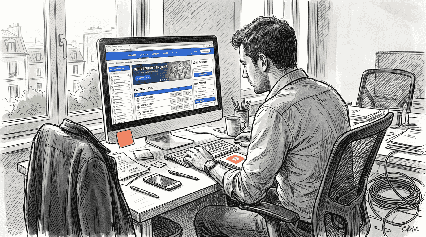 Un homme s'assure de la fiabilité et de la sécurité sur une plateforme de paris en ligne.