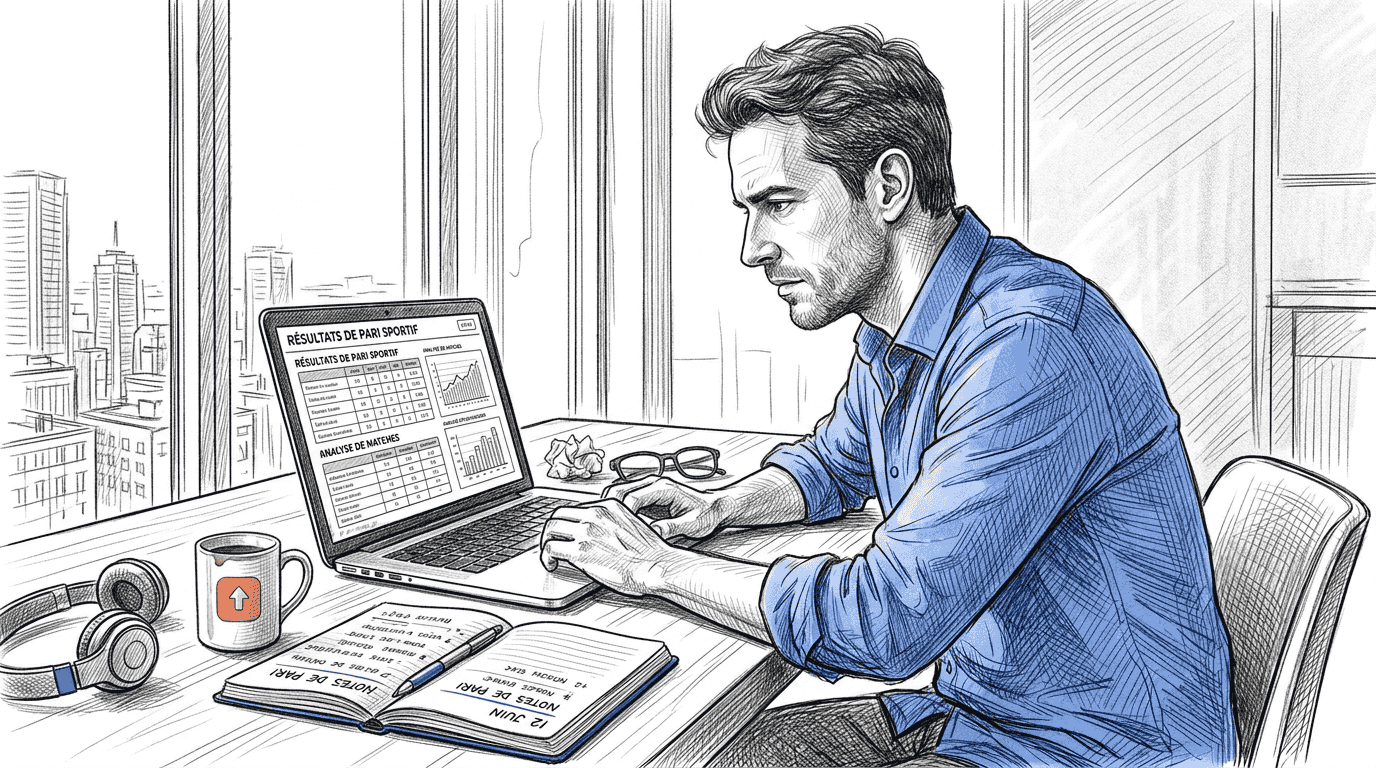 Un passionné de paris sportifs passe en revue les résultats pour affiner ses prochaines mises.