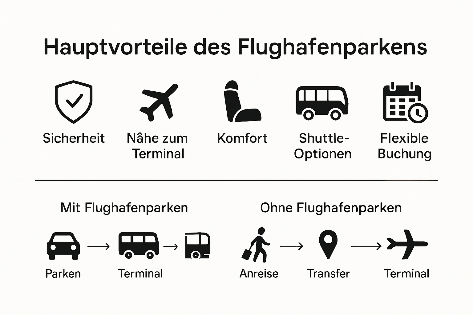 Infographic visualizing main airport parking benefits compared to alternatives