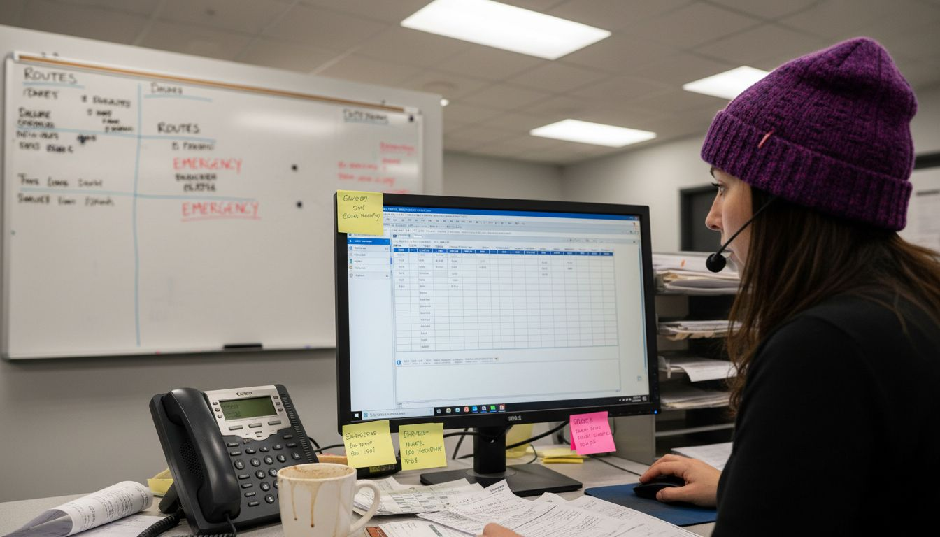 Dispatcher handling urgent plumbing service call