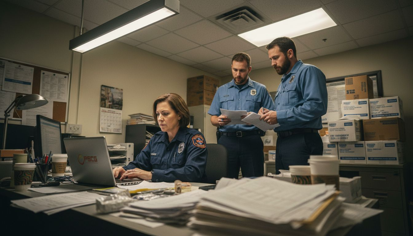 EMS supervisor and paramedics reviewing data