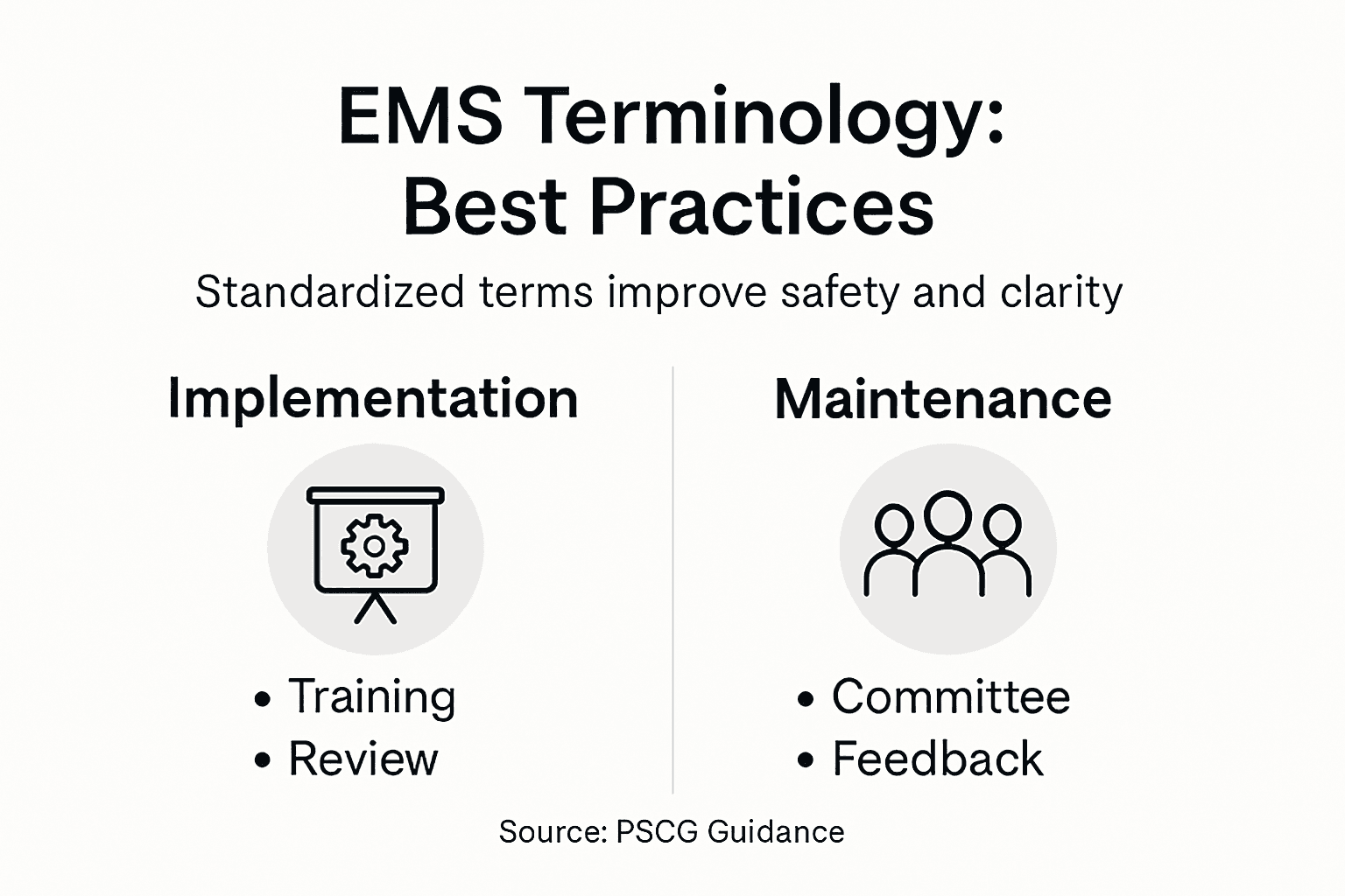 Infographic outlining EMS terminology standardization steps