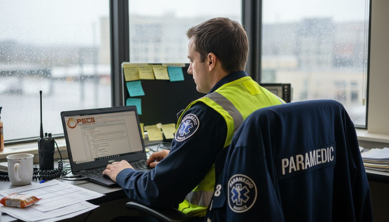 Paramedic reviewing EMS clinical error data
