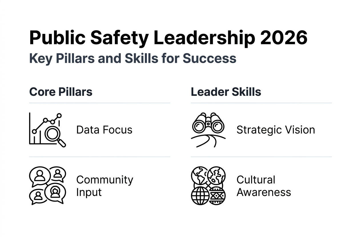 Infographic showing pillars and skills of public safety leadership