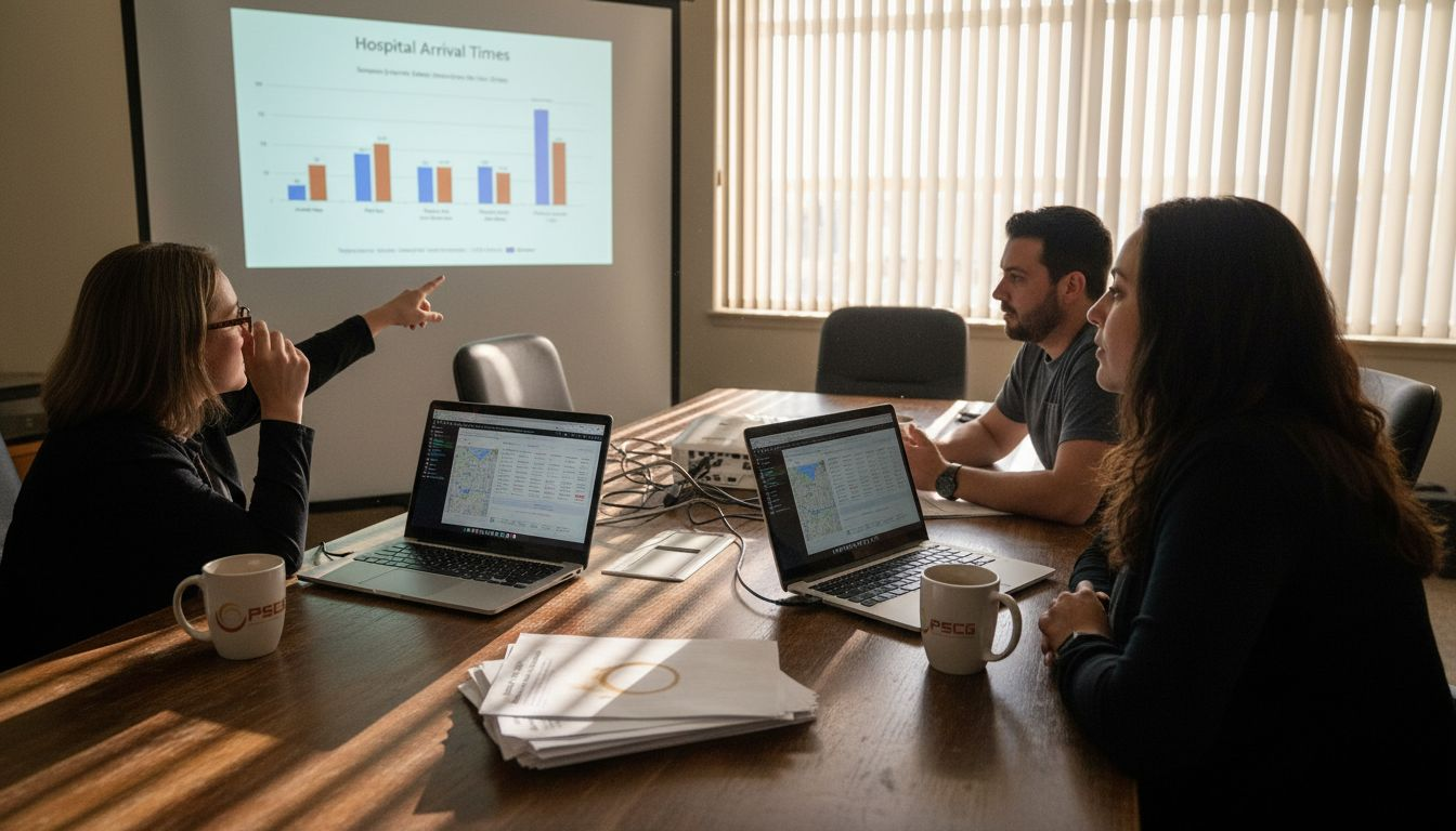 EMS analysts discussing integrated emergency data