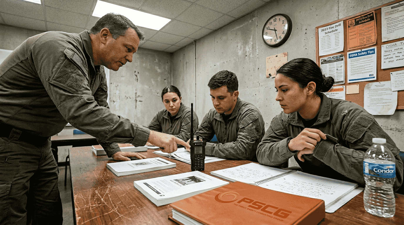 Instructor leading safety radio protocol demo