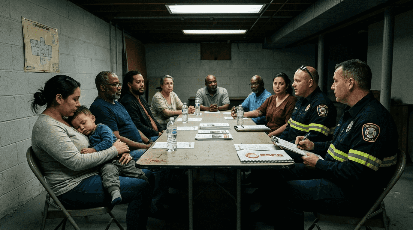 Community members and officials planning together