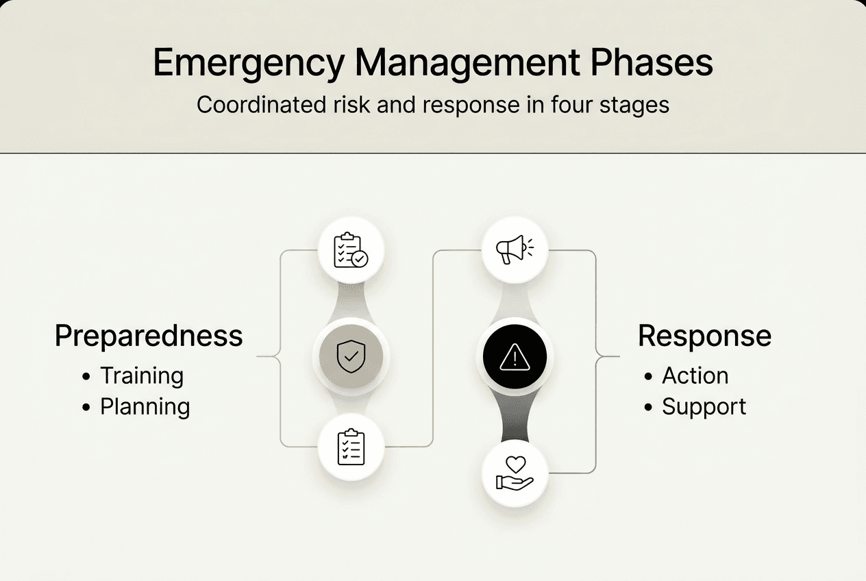 Infographic of emergency management phases and process