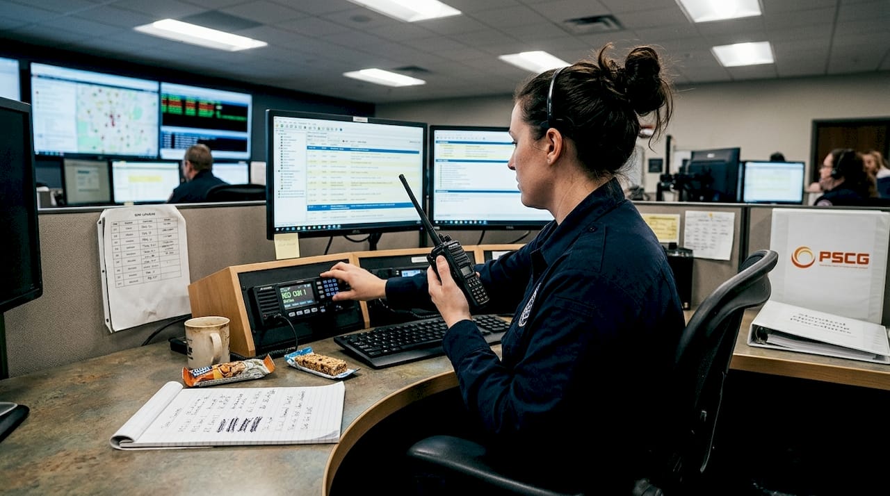 EMS dispatcher using main and backup radios