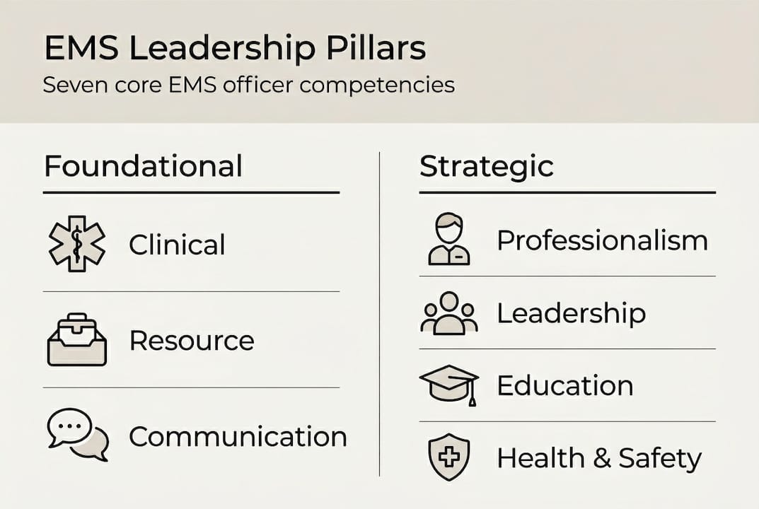 Infographic showing EMS officer leadership pillars