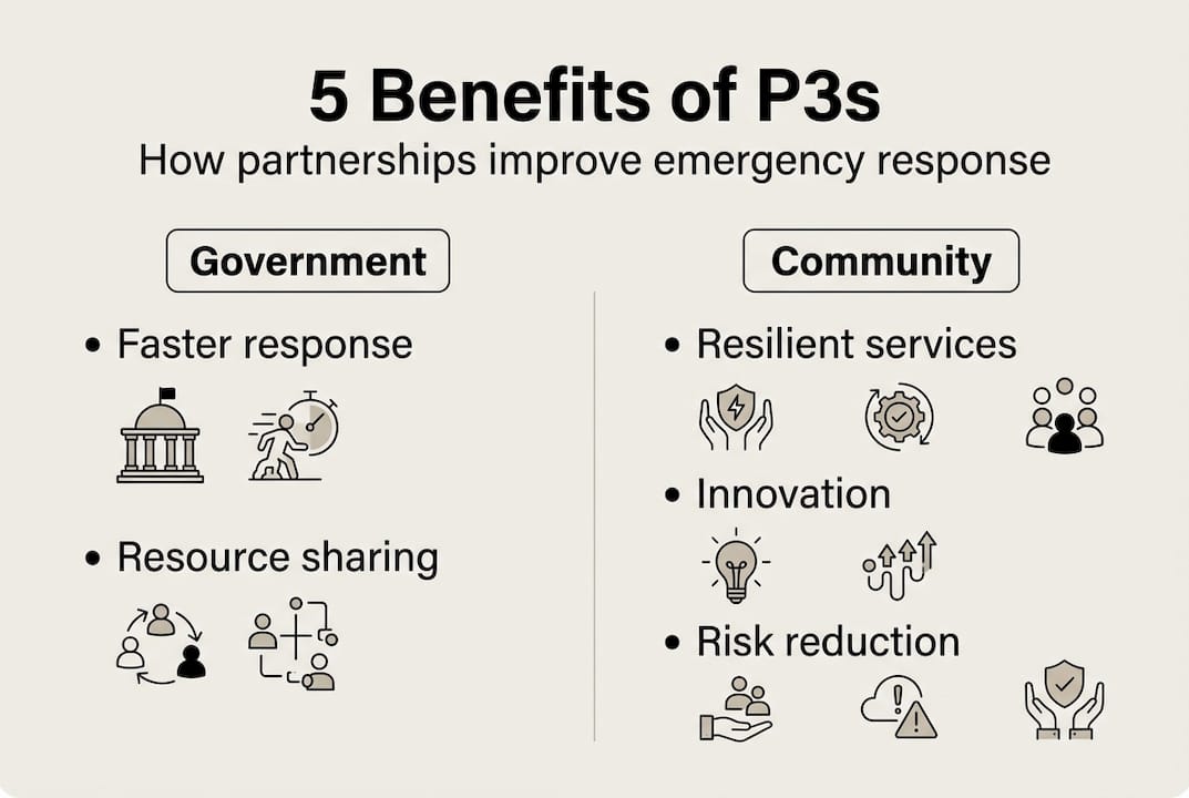Infographic summarizing 5 emergency management P3 benefits