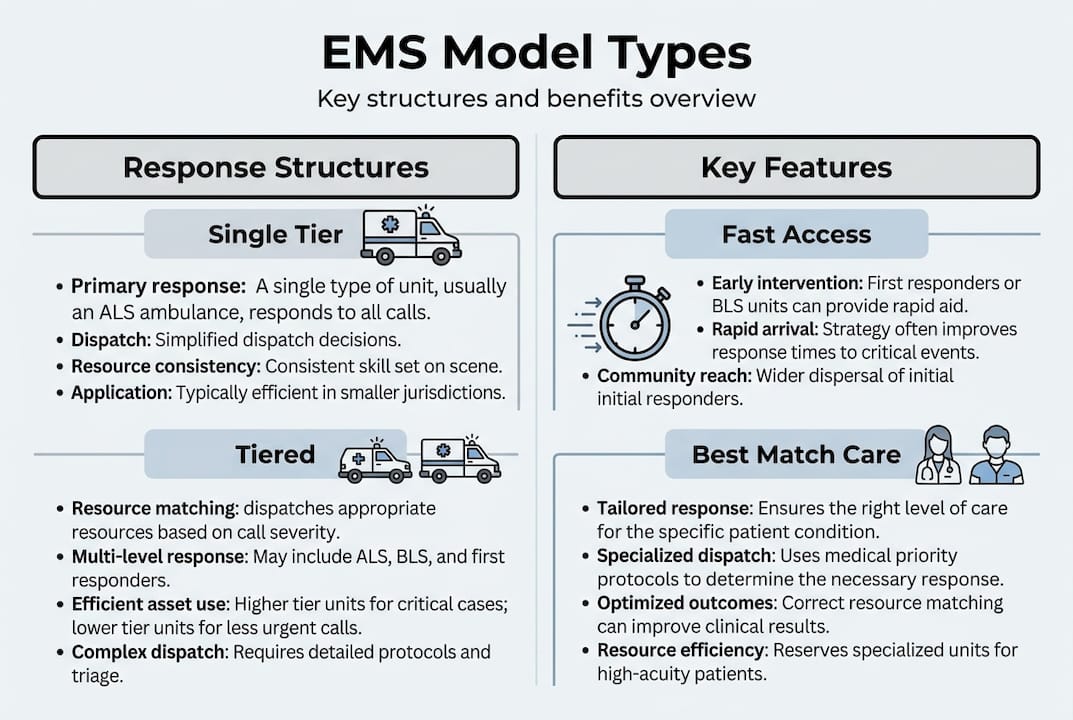 Infographic comparing EMS model types and features