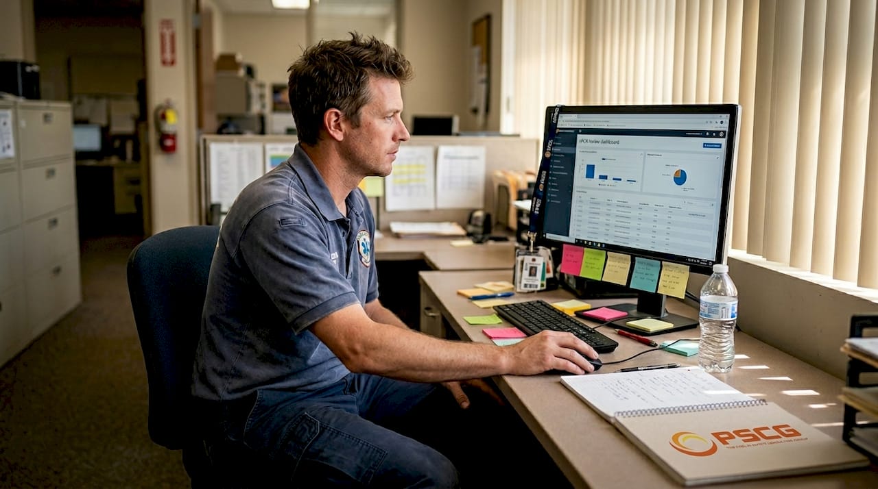 Paramedic reviewing digital EMS charts