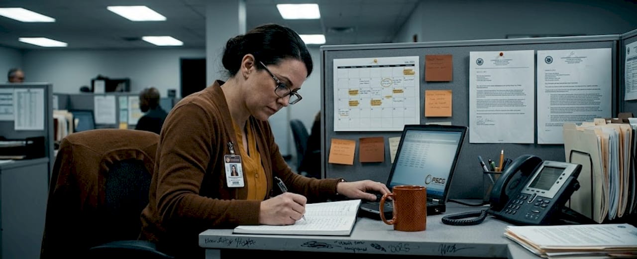 EMS billing specialist updating claim management log