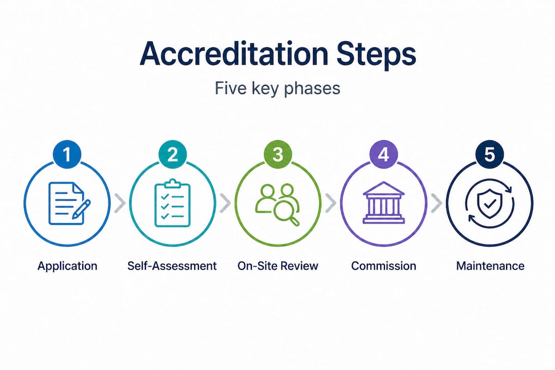 Vertical infographic outlining accreditation phases