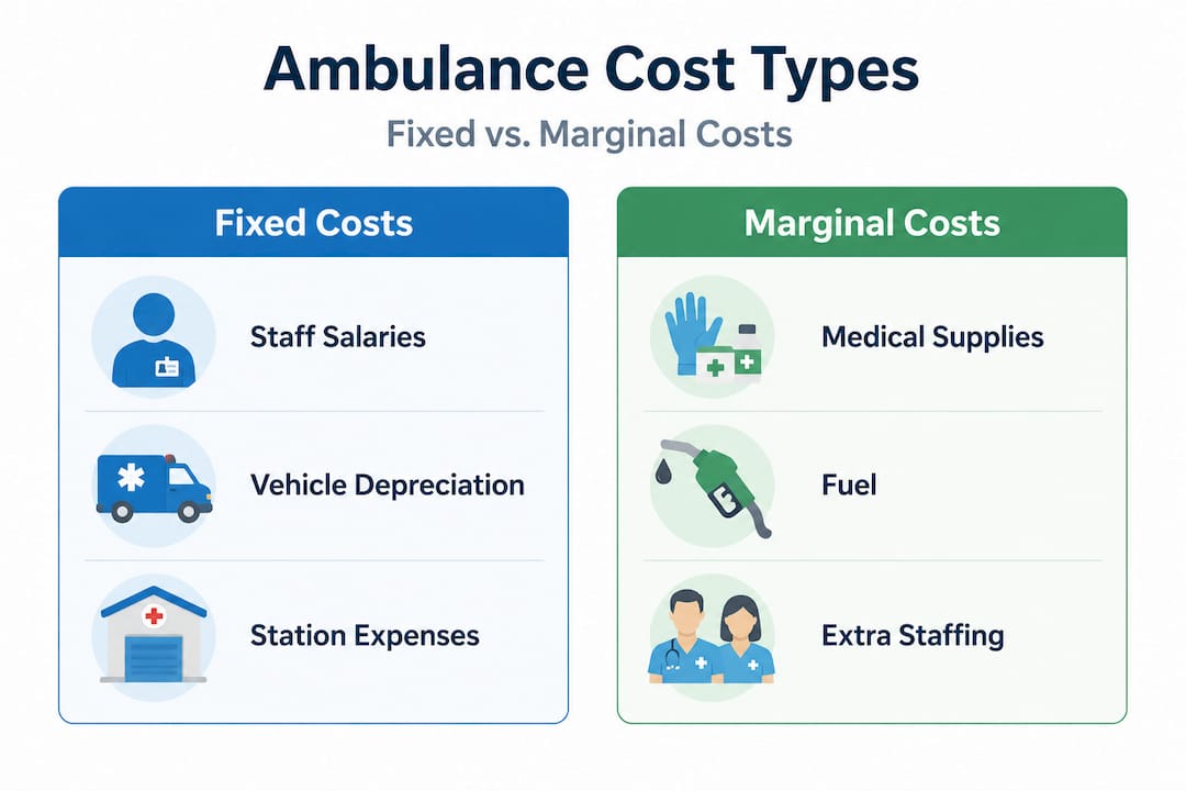 Split infographic comparing fixed and marginal EMS costs