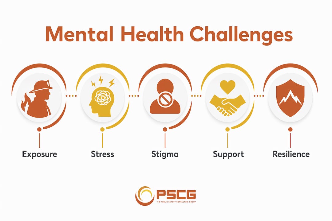 Infographic illustrating first responders' mental health challenges
