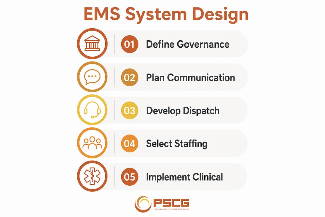 Infographic outlining EMS system design steps