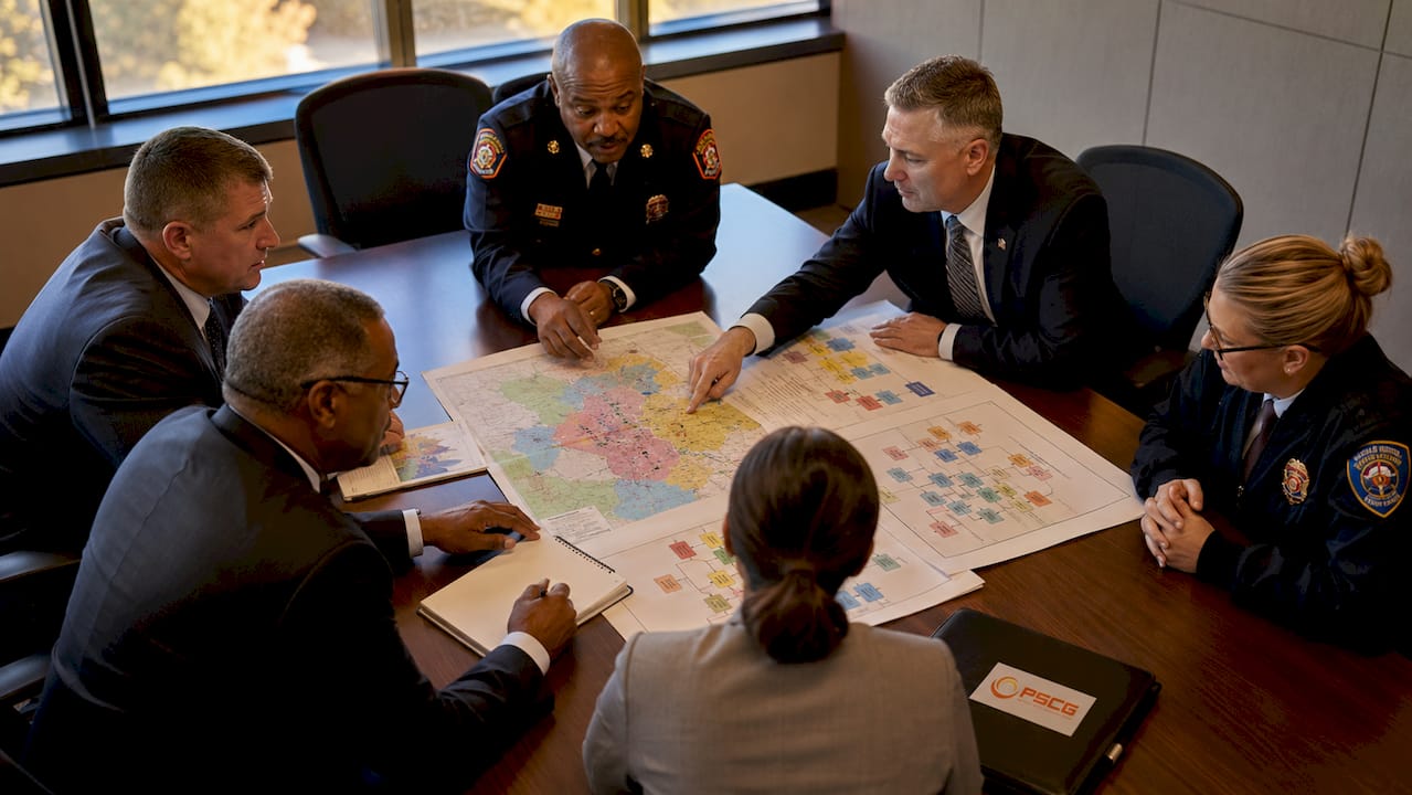 Multi-agency leaders coordinating EMS response