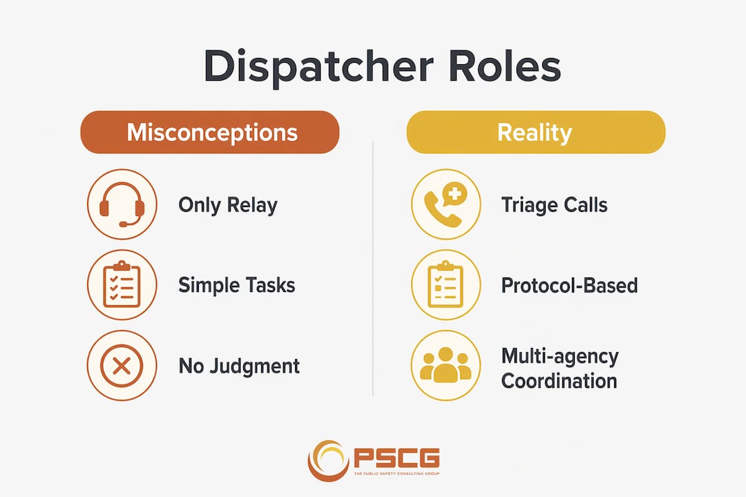 Infographic comparing EMS dispatcher misconceptions and realities