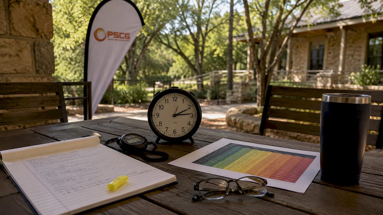 Overhead view of response time measurement tools on desk