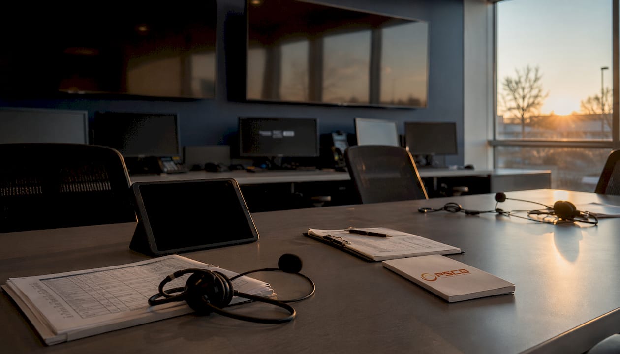 EMS control room with PSCG branded dispatch logs