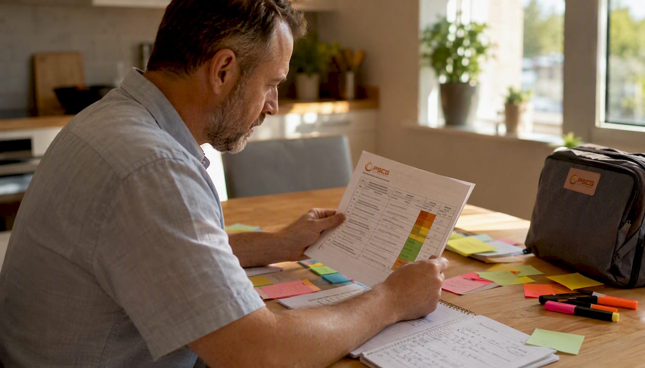 Hands reviewing risk-reduction documentation
