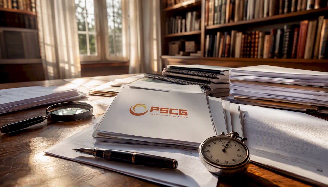 Overhead view of human factors research documents on desk