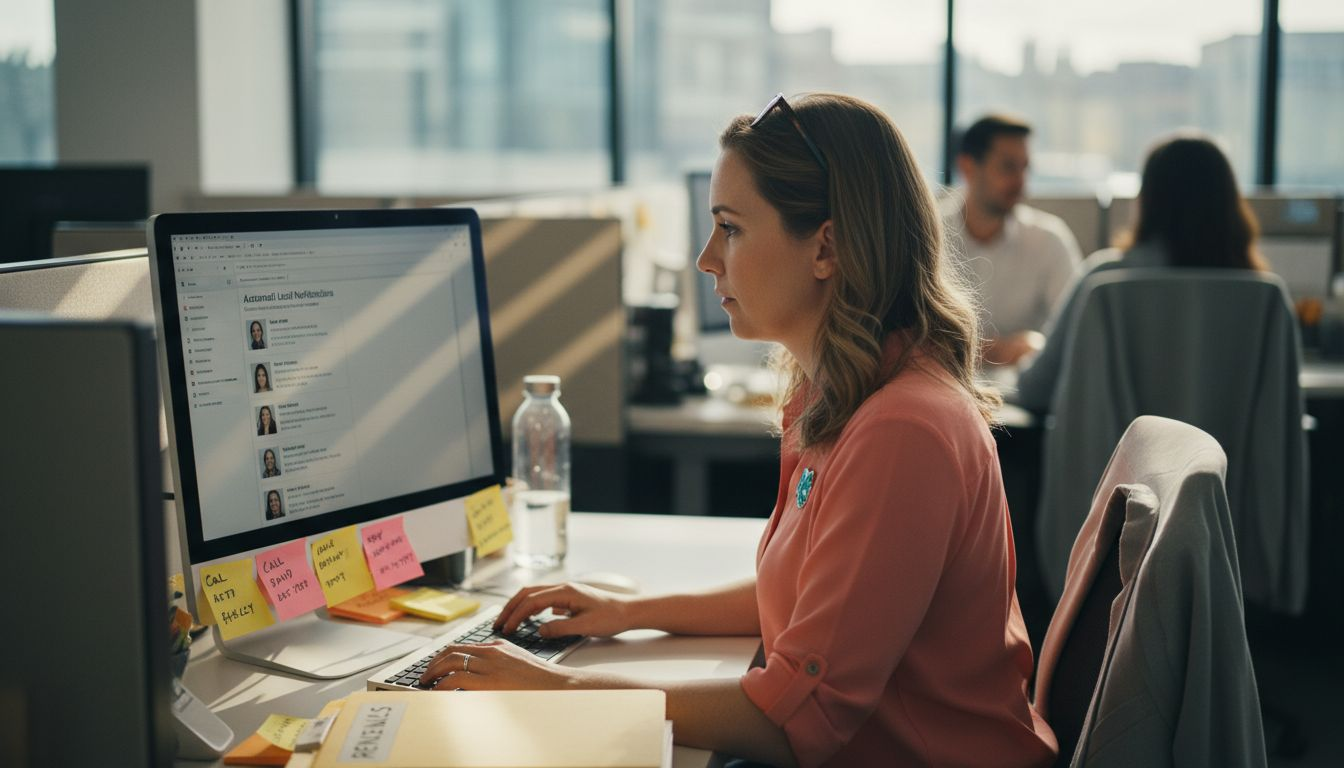 Agent reviewing automated notifications at desk