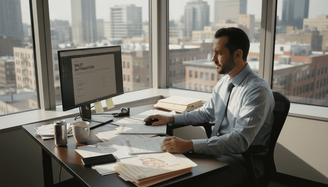 Insurance agent working with sales automation dashboard