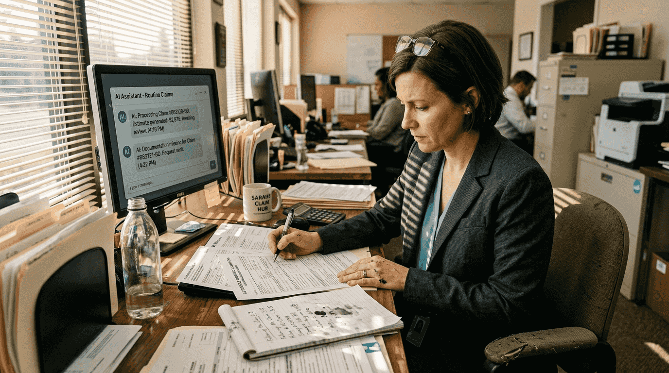 Agent reviewing forms with AI assistant displayed