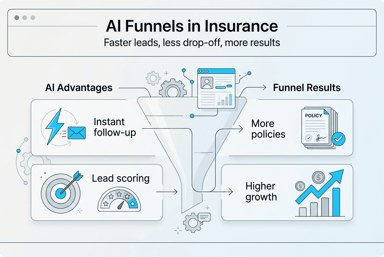 Infographic showing AI funnel benefits and results