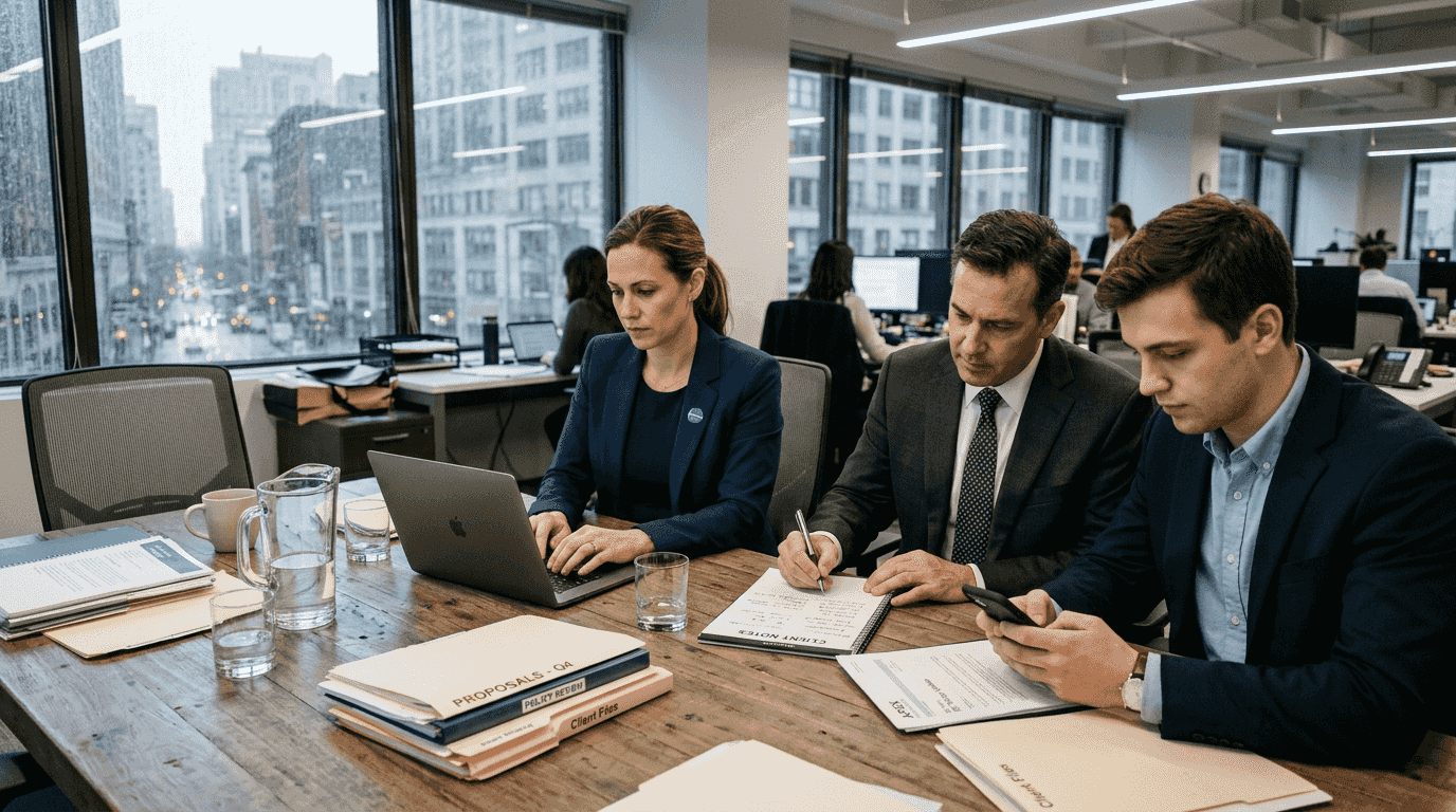 Insurance sales team using AI tools together