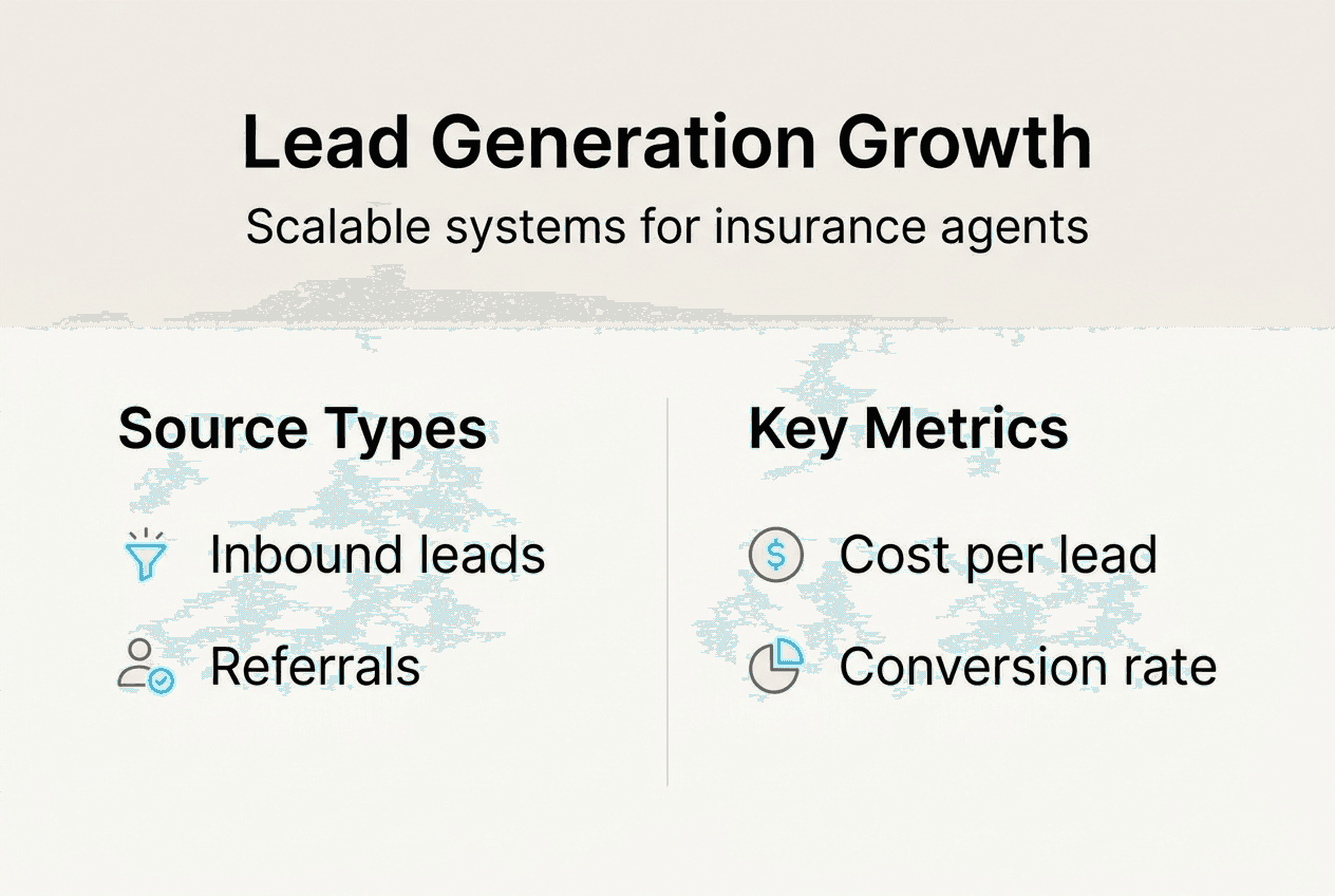 Infographic showing lead generation strategies and metrics