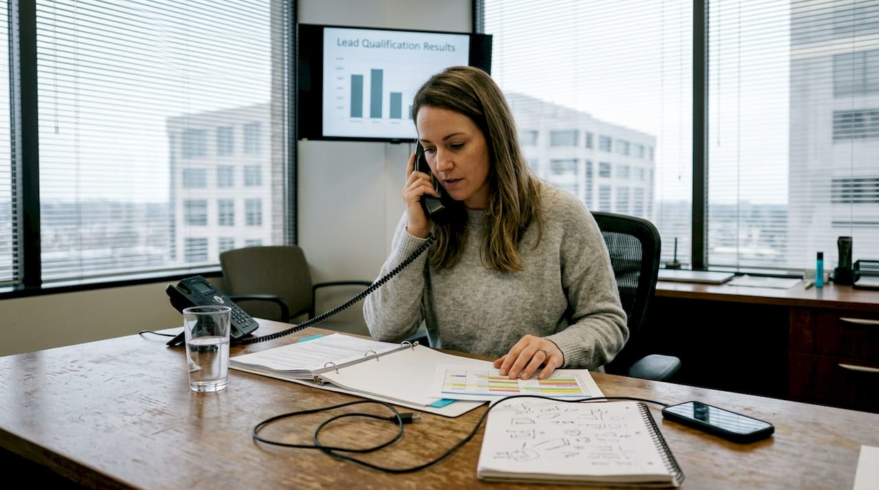 Agent reviewing predictive lead scoring printout