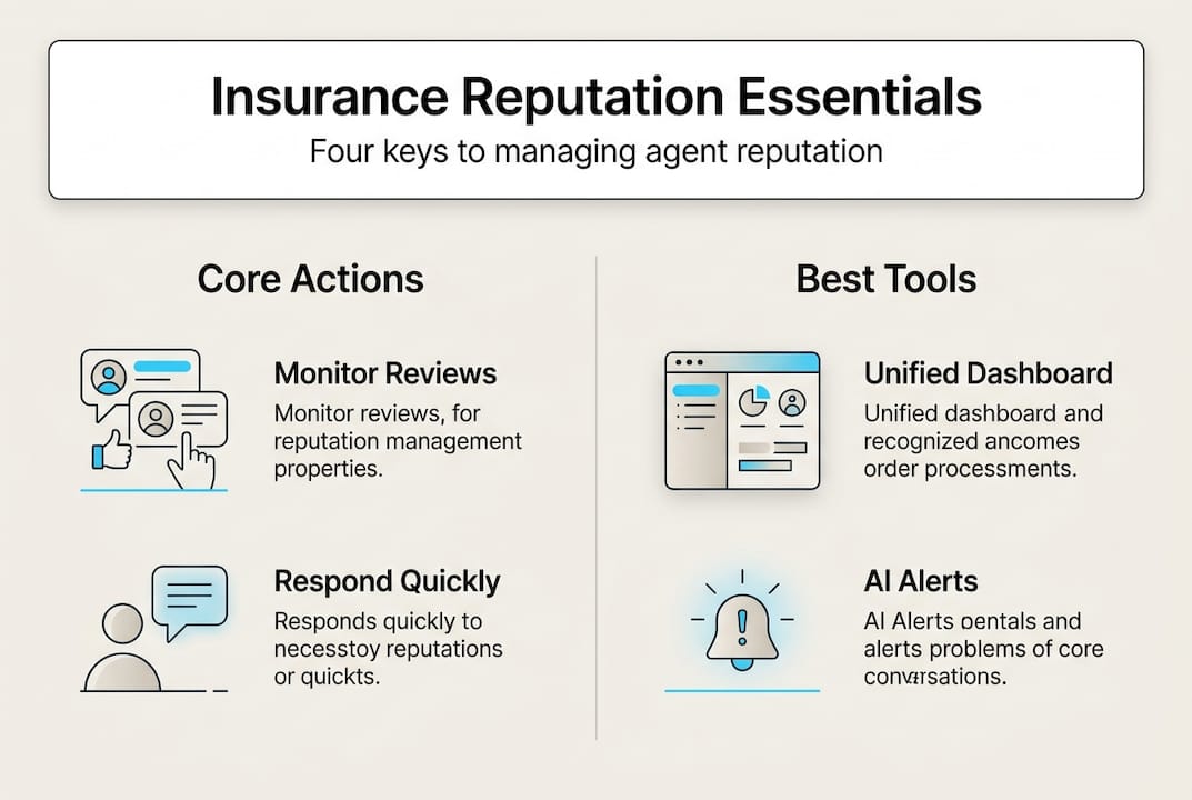 Infographic with core actions and best tools for agent reputation