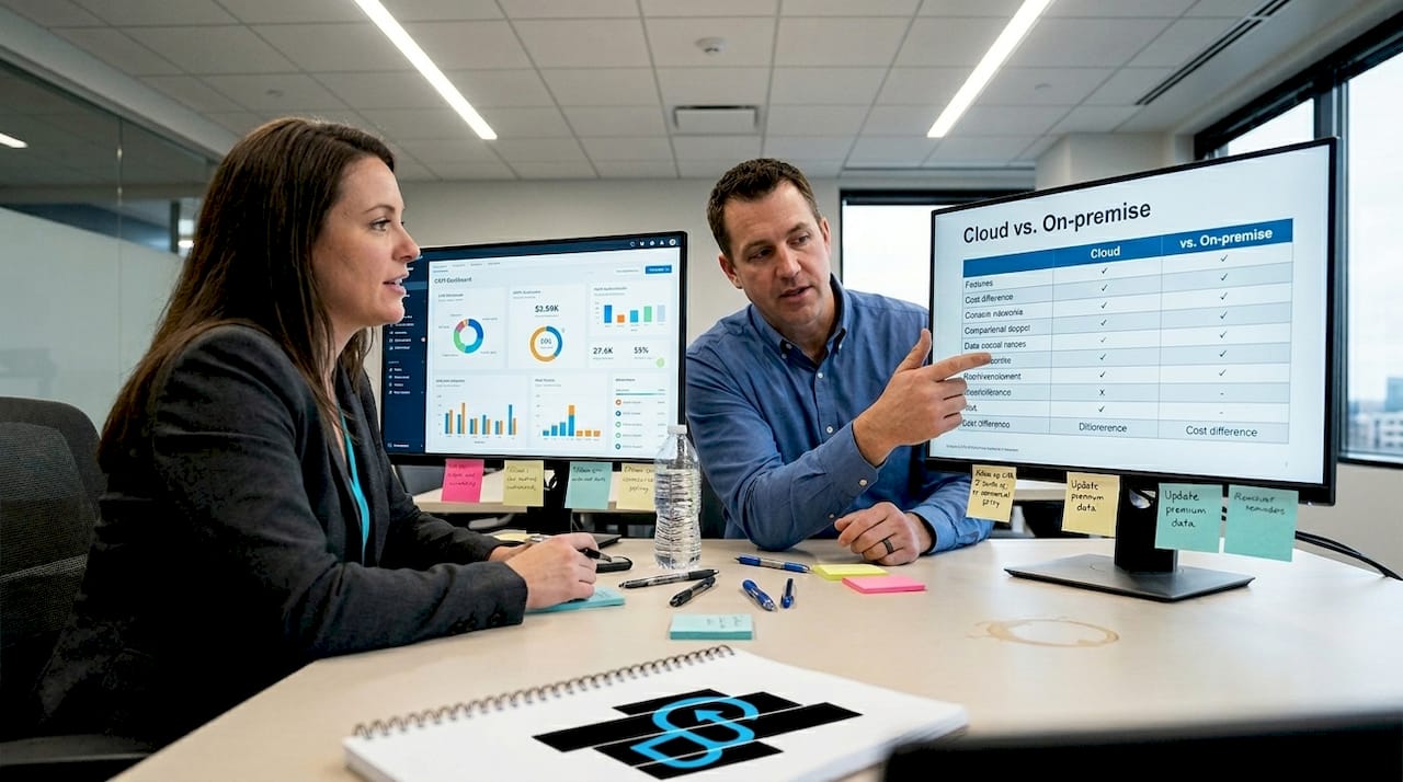 Managers comparing CRM platforms together