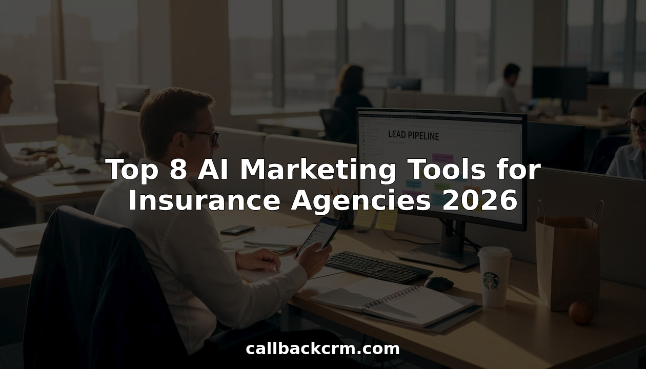 Insurance manager using AI marketing tools at office desk