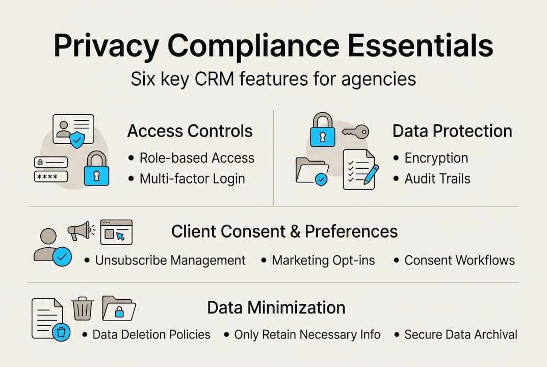 Infographic of six CRM privacy compliance features