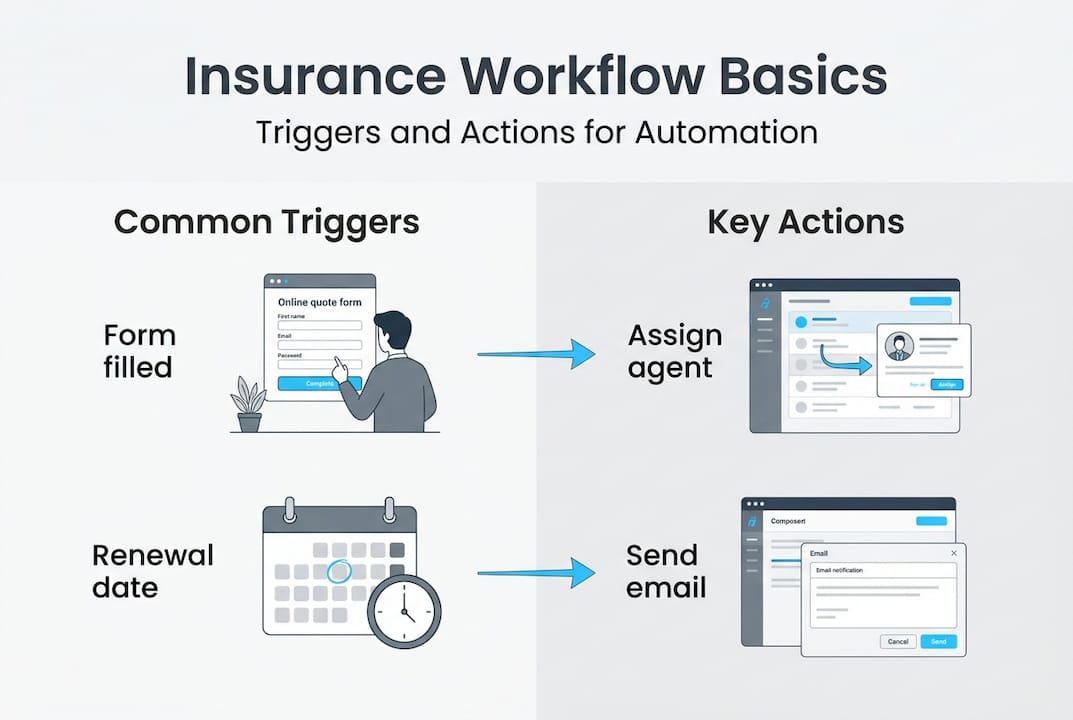 Infographic of workflow triggers and actions