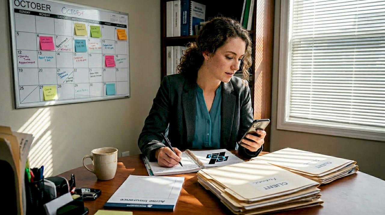 Agent checking appointment reminder on phone