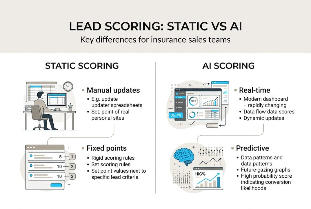 Infographic comparing static and AI lead scoring