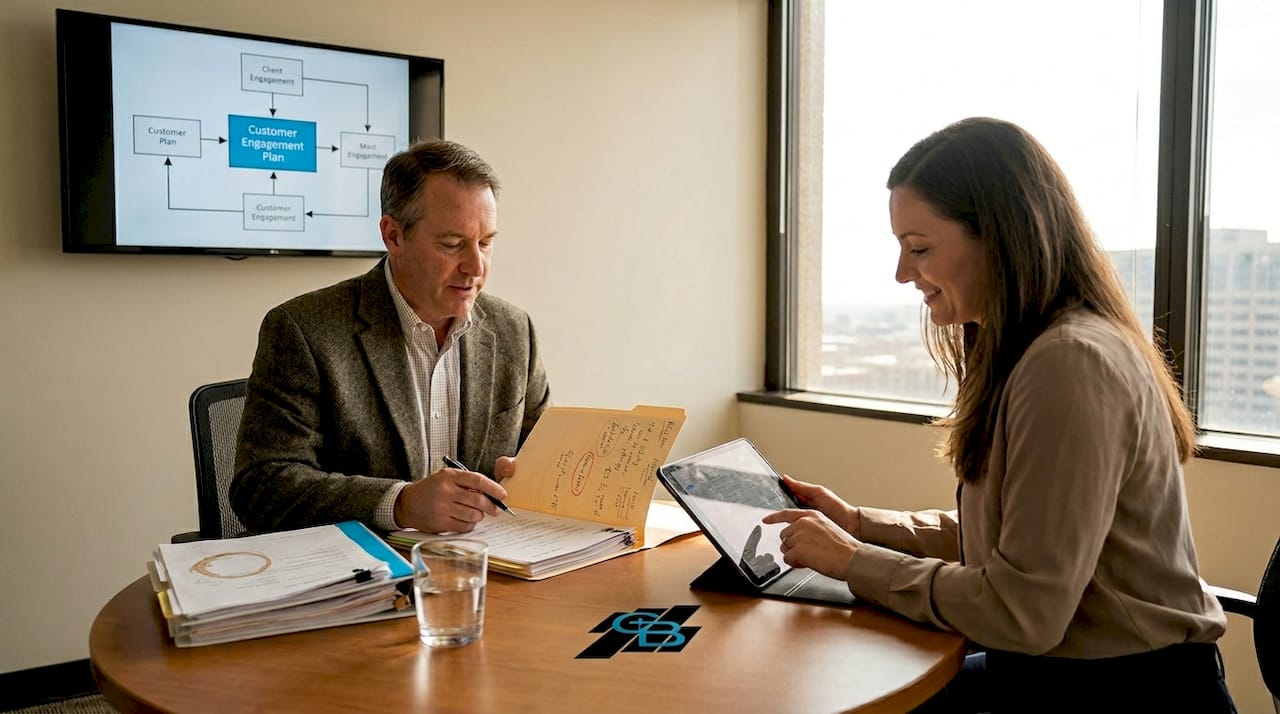 Insurance agent meeting with client in office