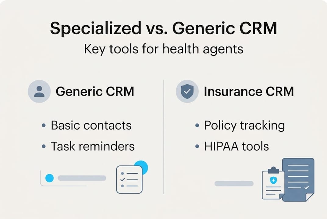 Infographic comparing generic and specialized CRM features