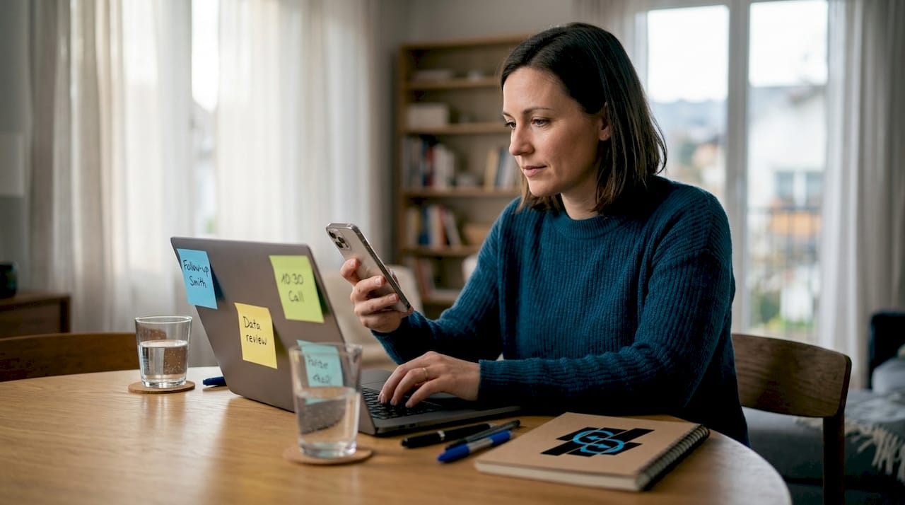 Health agent multitasks at laptop and phone