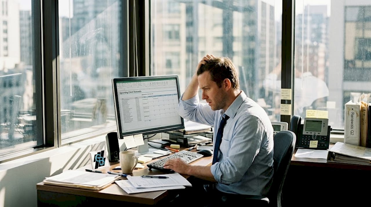 Insurance manager at desk using marketing automation