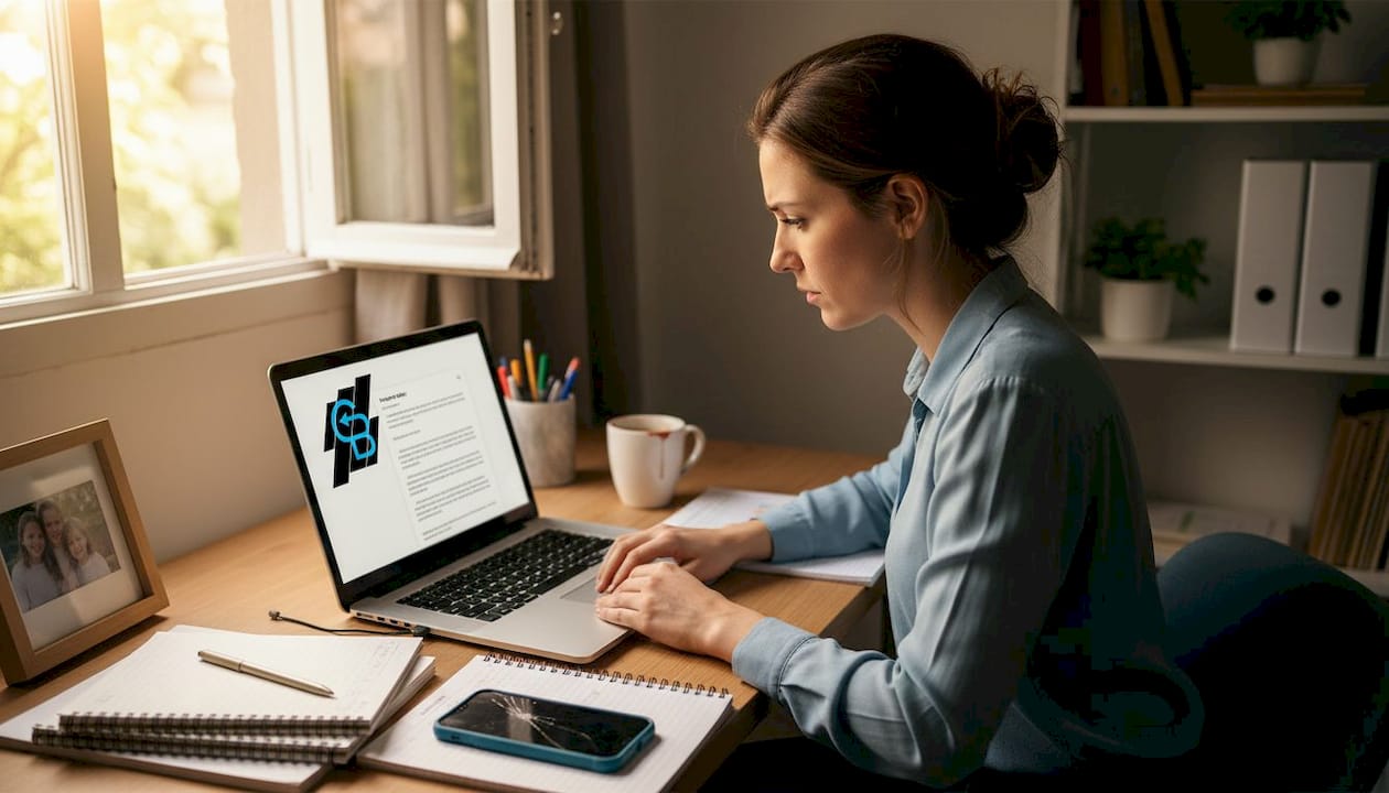 Insurance agent checking emails in home office