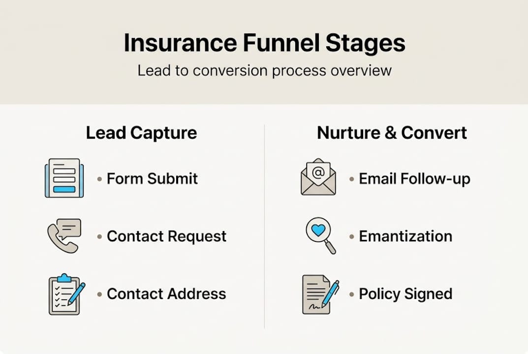 Infographic of insurance sales funnel core stages