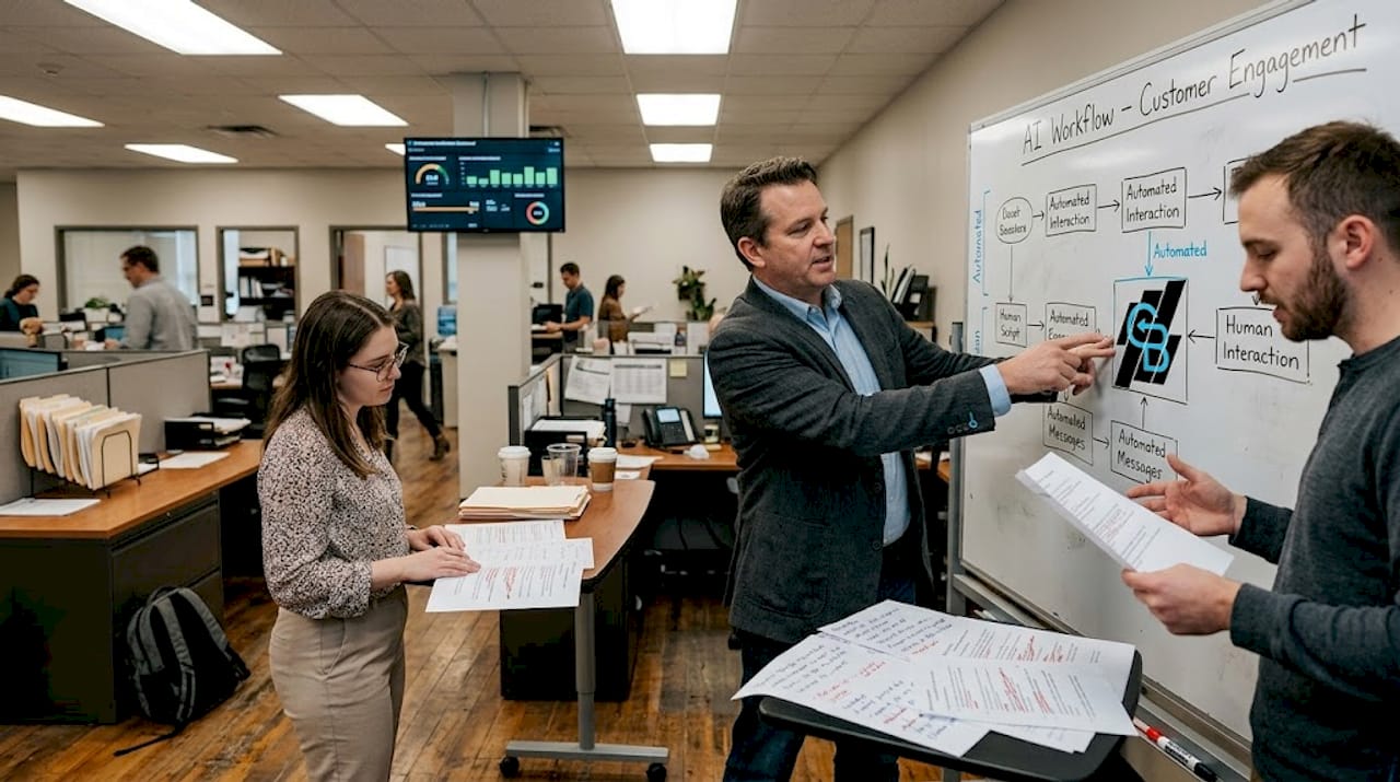 Insurance team collaborating on AI workflow