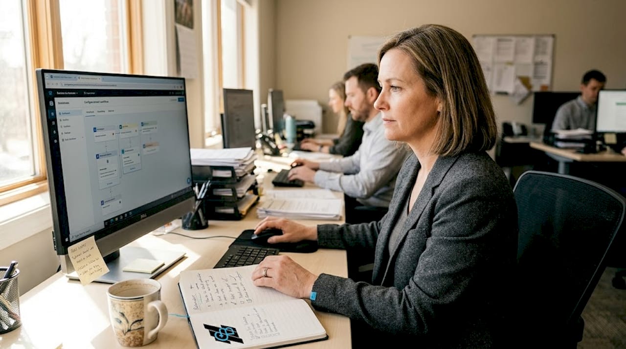 Manager setting up insurance outreach automation